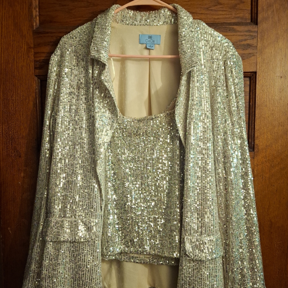 CeCe Shimmering Silver Sequin Ensemble